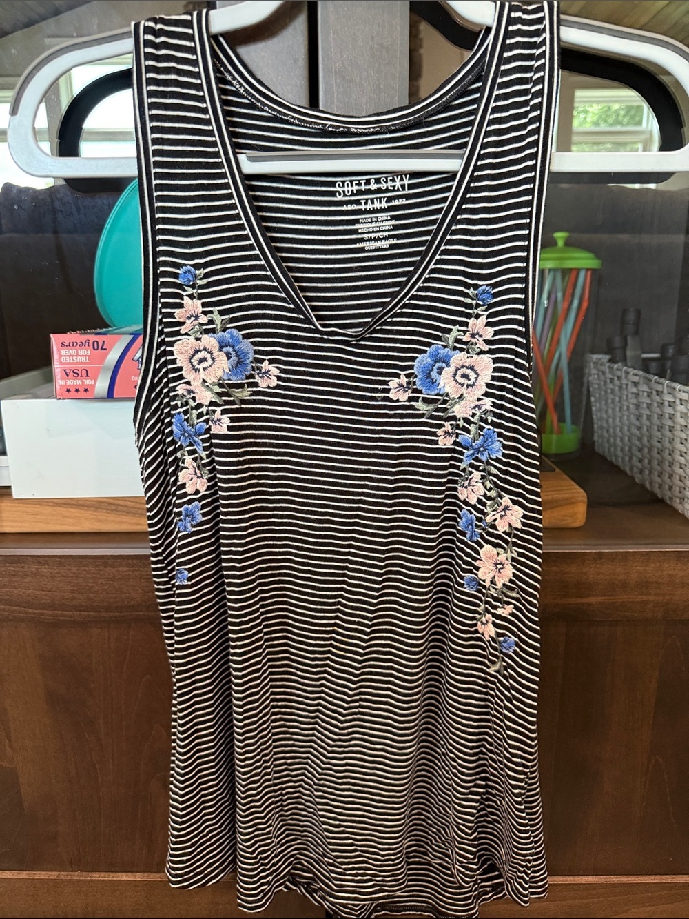 American Eagle Outfitters Black and White Striped Tank Top